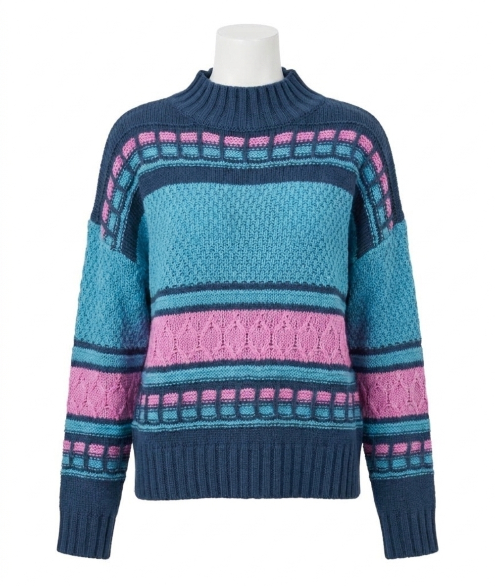NEW &MERCI mock neck cable knit sweater in navy